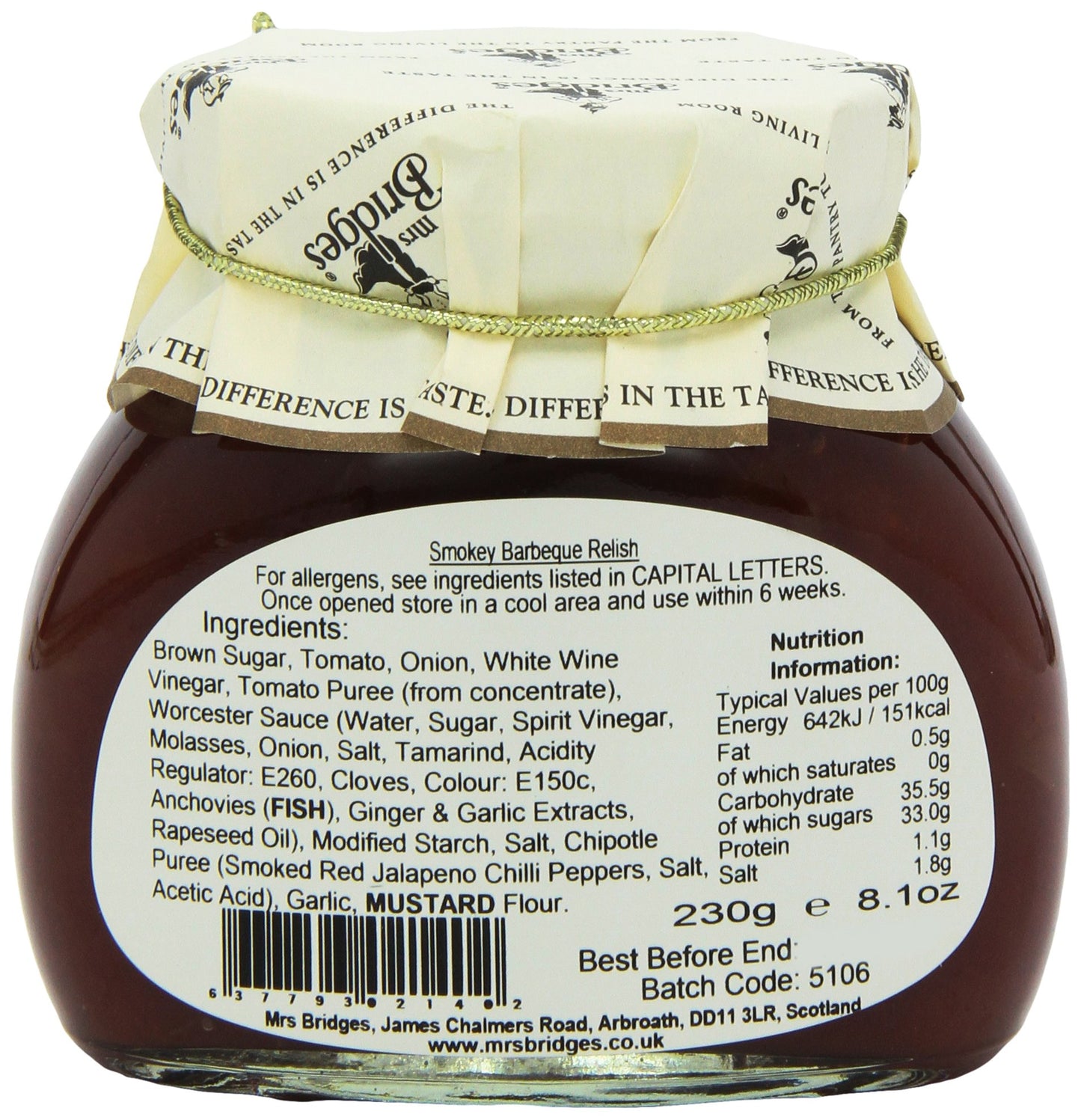Mrs Bridges Smokey Barbeque Relish Jar