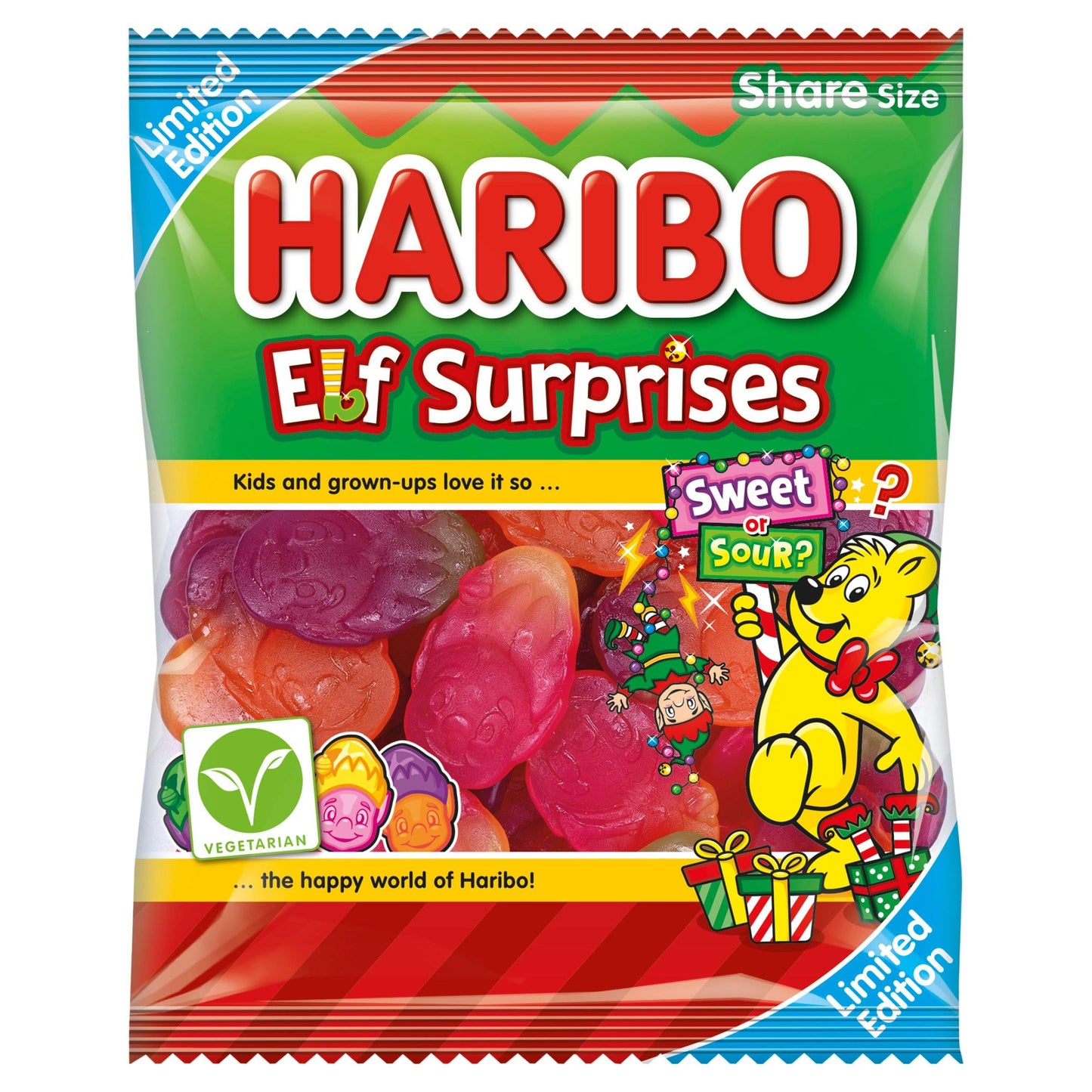 HARIBO Elf Surprises Sweet & Sour Fruit Flavour Chewy Sweets Sharing Bag 160g