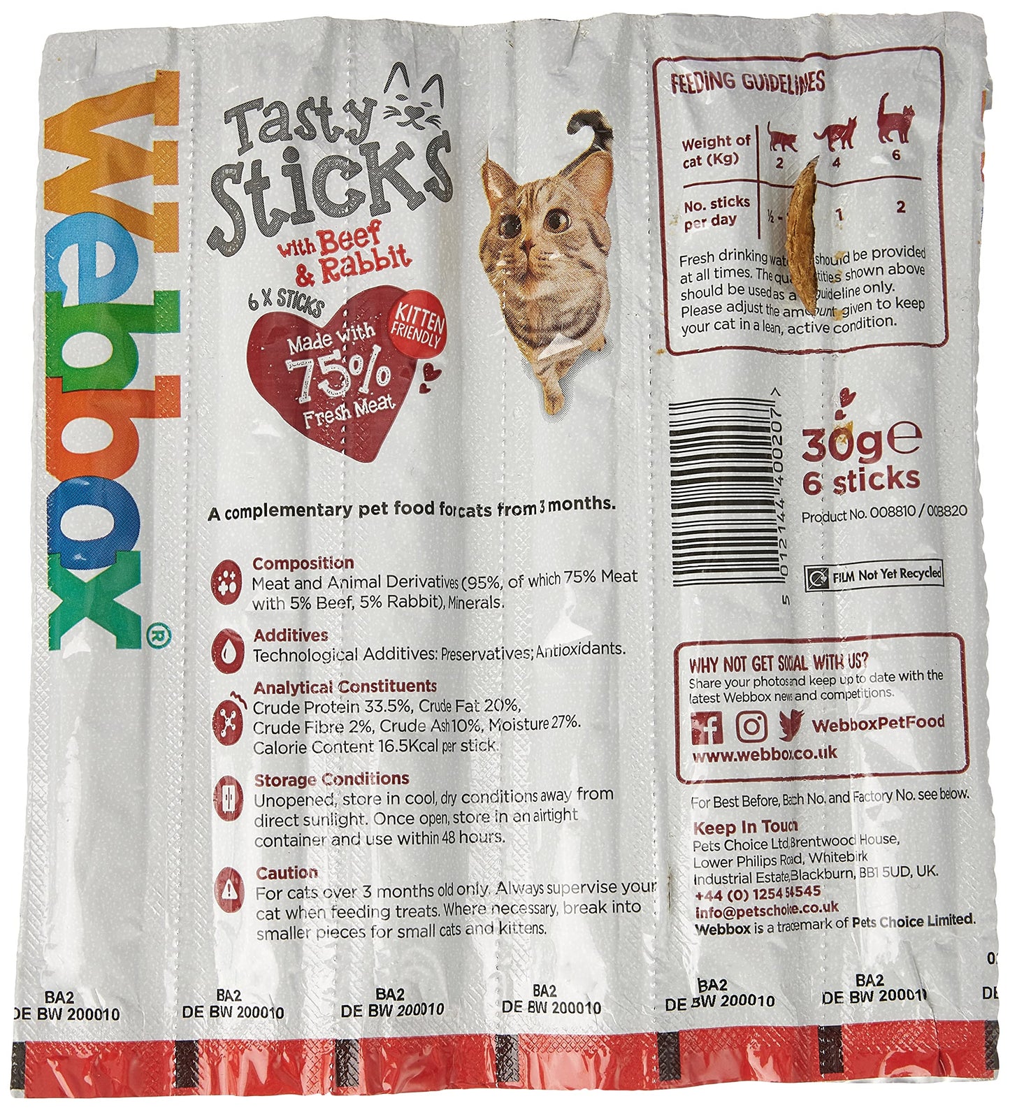 Webbox Cats Delight Tasty Cat Sticks with Beef & Rabbit, 30g
