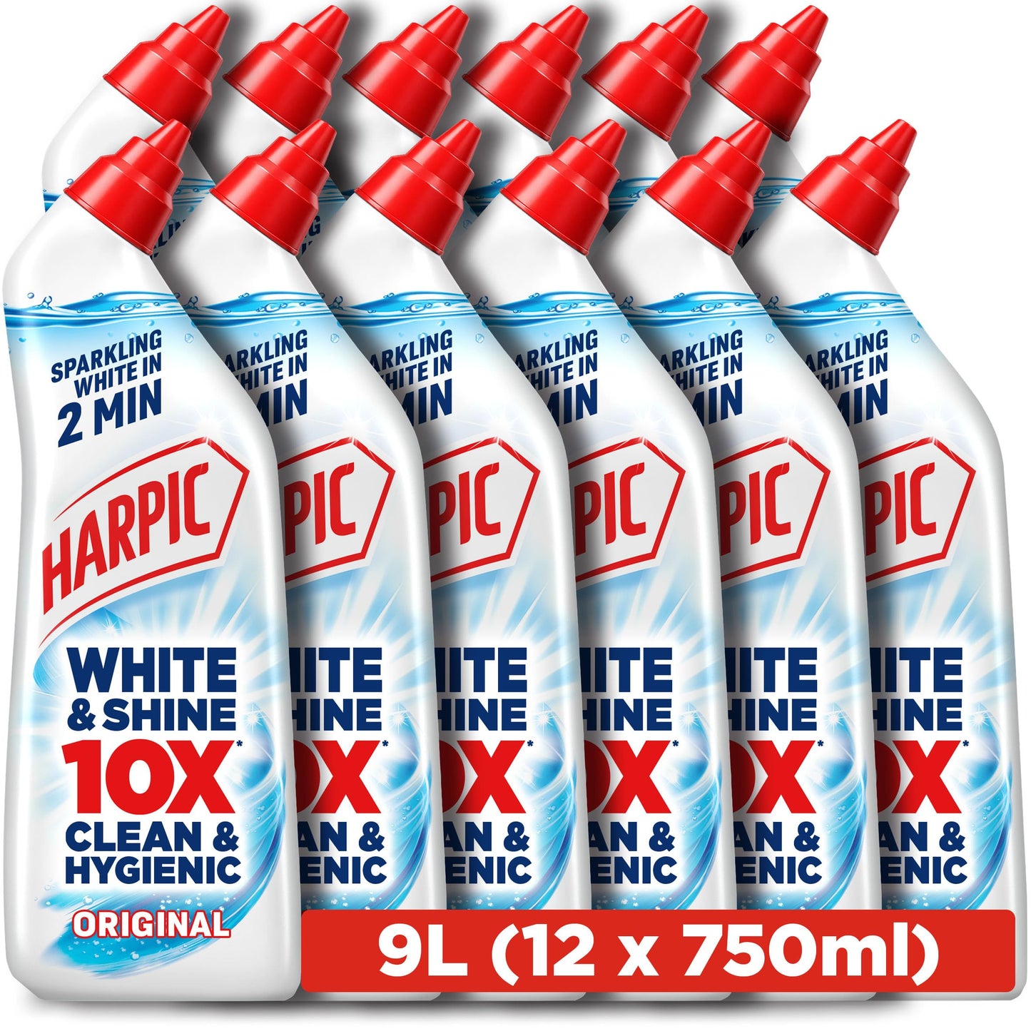 Harpic White & Shine, Toilet Gel, Bleach, Original (12 x 750ml) 9L