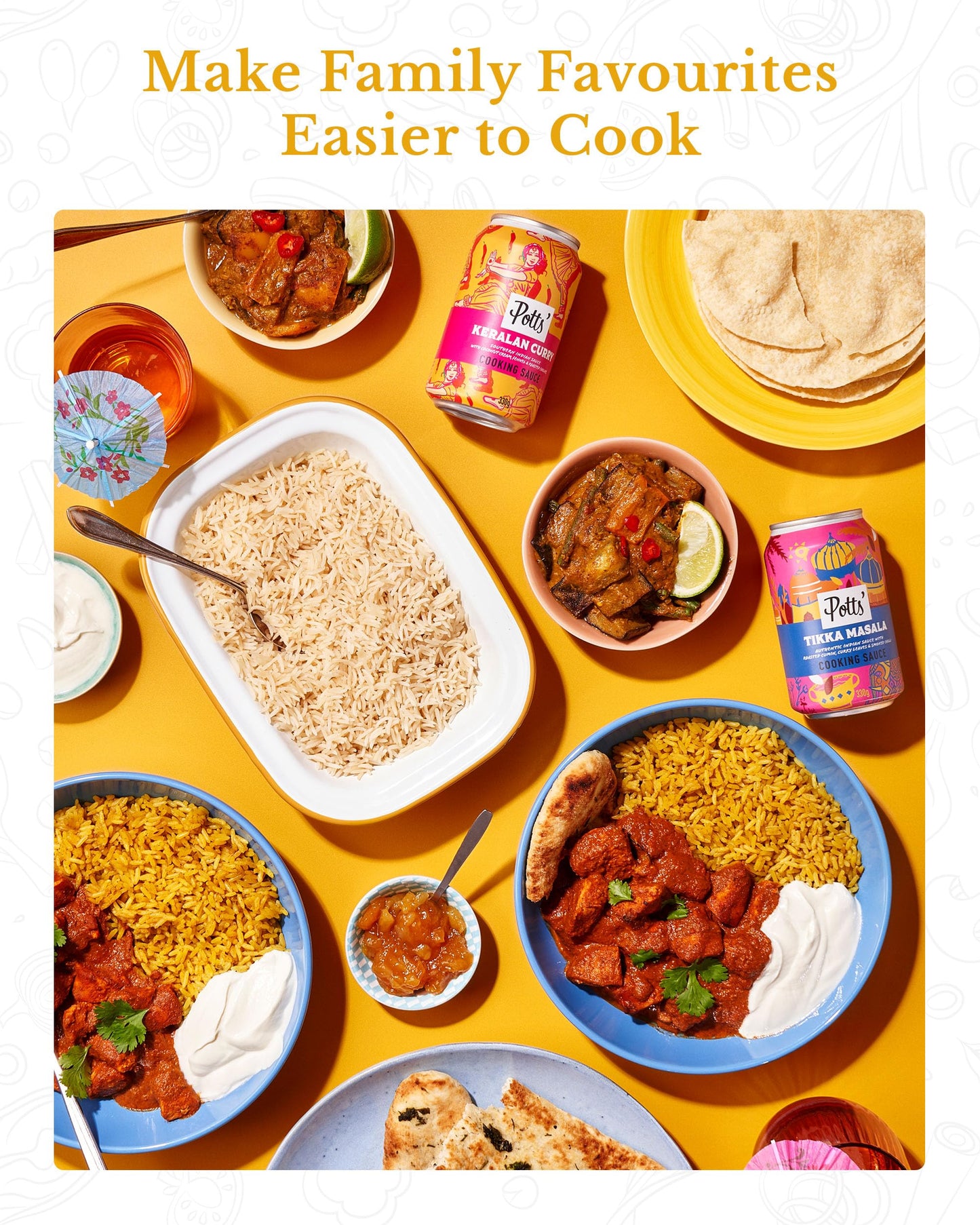 Potts’ Katsu Curry, Tikka Masala, Thai Red Curry, & Keralan Sauce in Can, 330g Each - Mixed Sauce Cans for Vegan & Traditional Meals - Easy Open Can, Ready to Use Stock