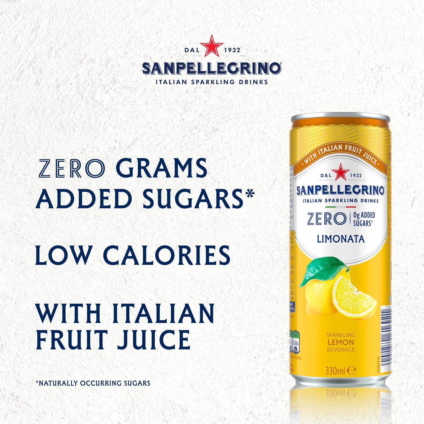 San Pellegrino Italian Sparkling Drinks Zero Sparkling Lemon Canned Soft Drink 6 x 330ml, 21kCals per can