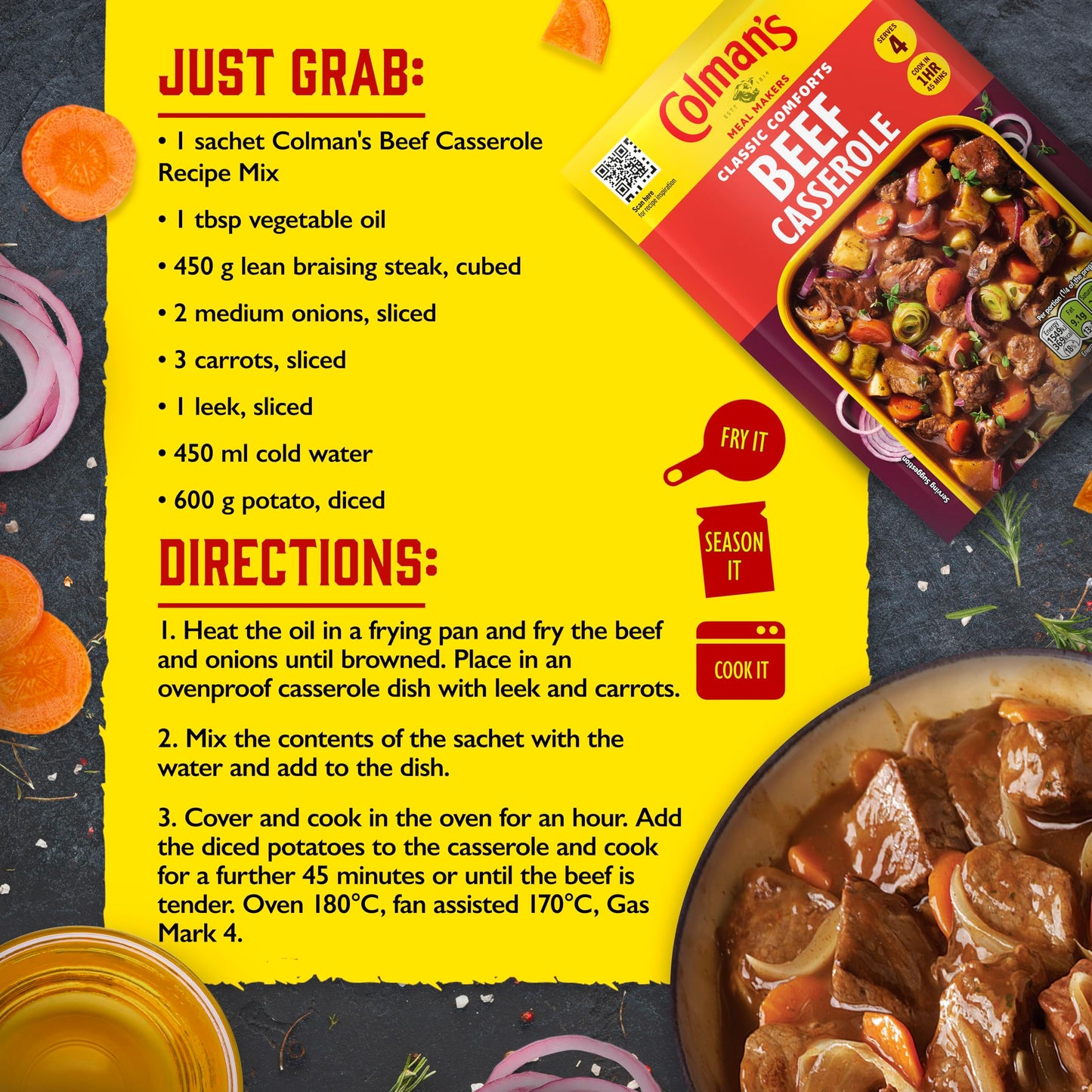Colman's Classic Comforts Beef Casserole Meal Maker perfect with creamy mashed potato quick to prepare casserole mix 40 g
