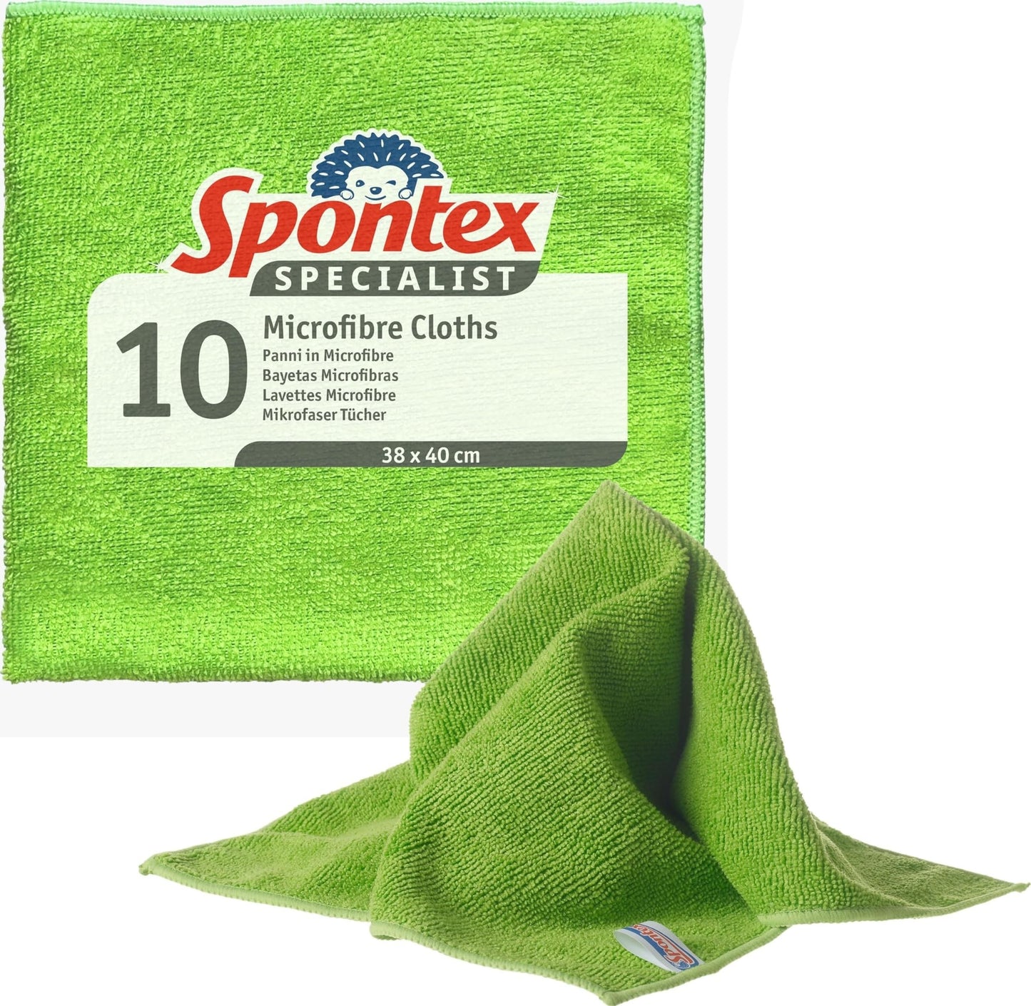 Spontex Specialist Microfibre Cloths | Hard Wearing Cleaning Cloths for Professional Dusting & Grease Removal | 10 Pack
