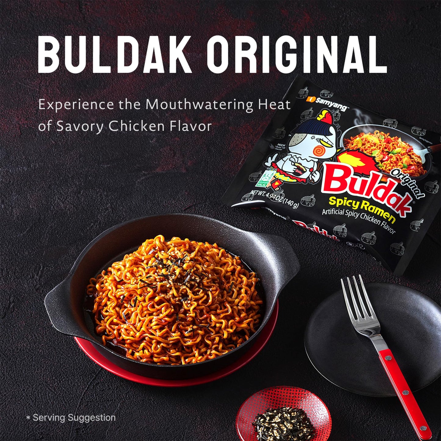 Samyang Buldak Original Hot Chicken Spicy Korean Instant Noodles, 5 x 140g