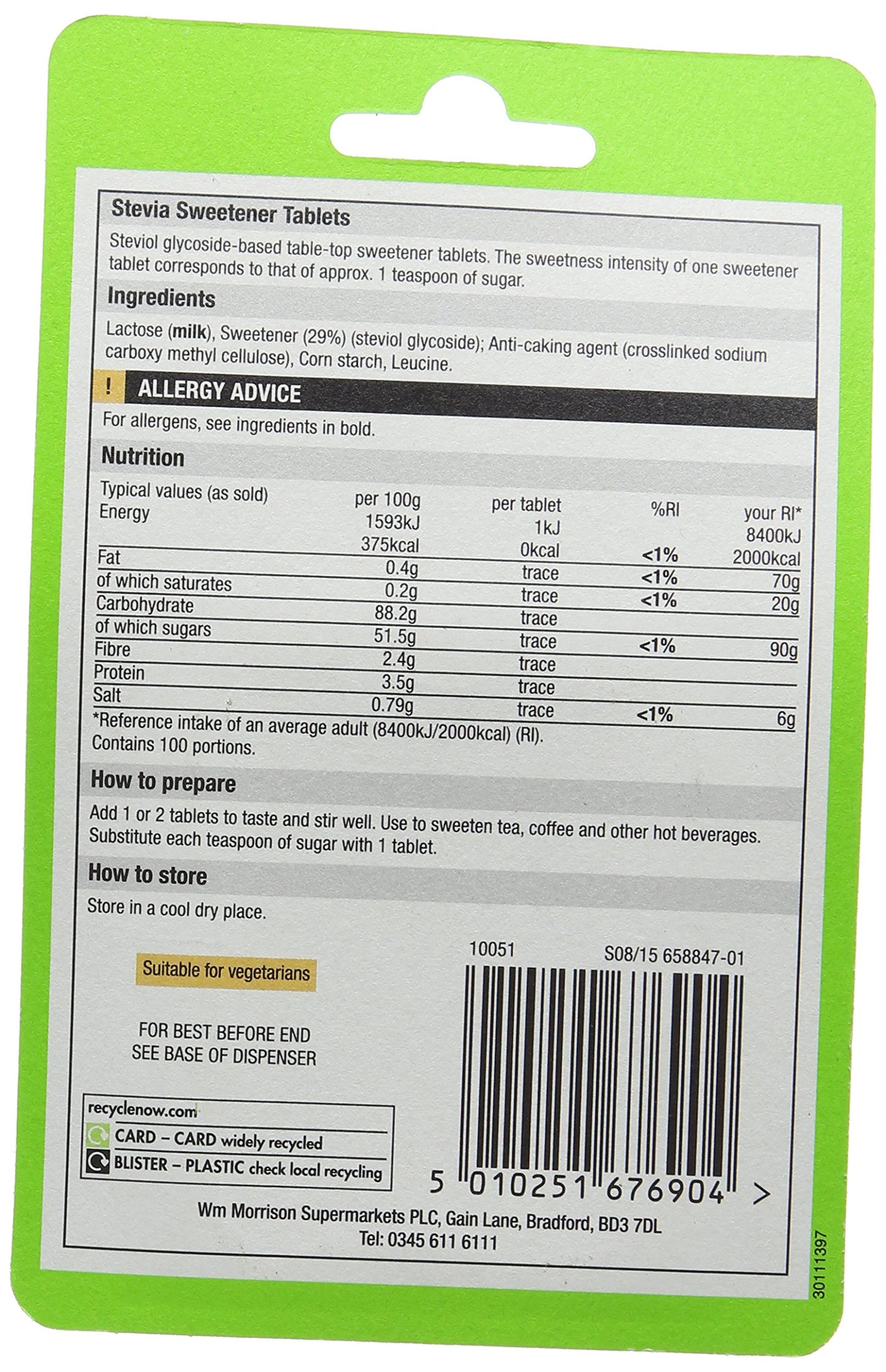Morrisons 100 Stevia Sweetener Tablets
