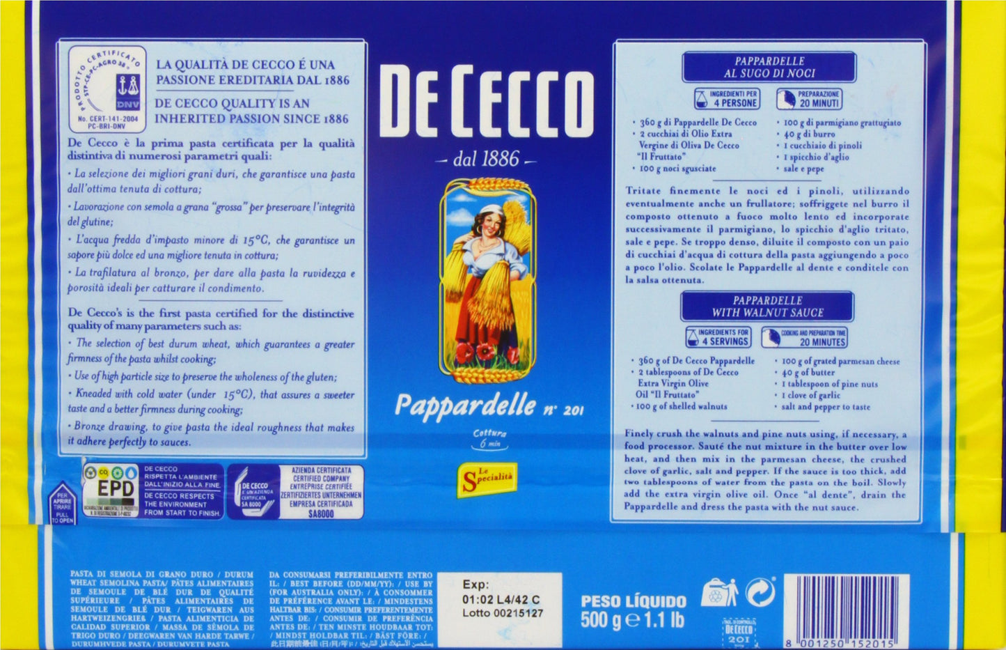 Premiere De Cecco Pappardelle Pasta 500 g