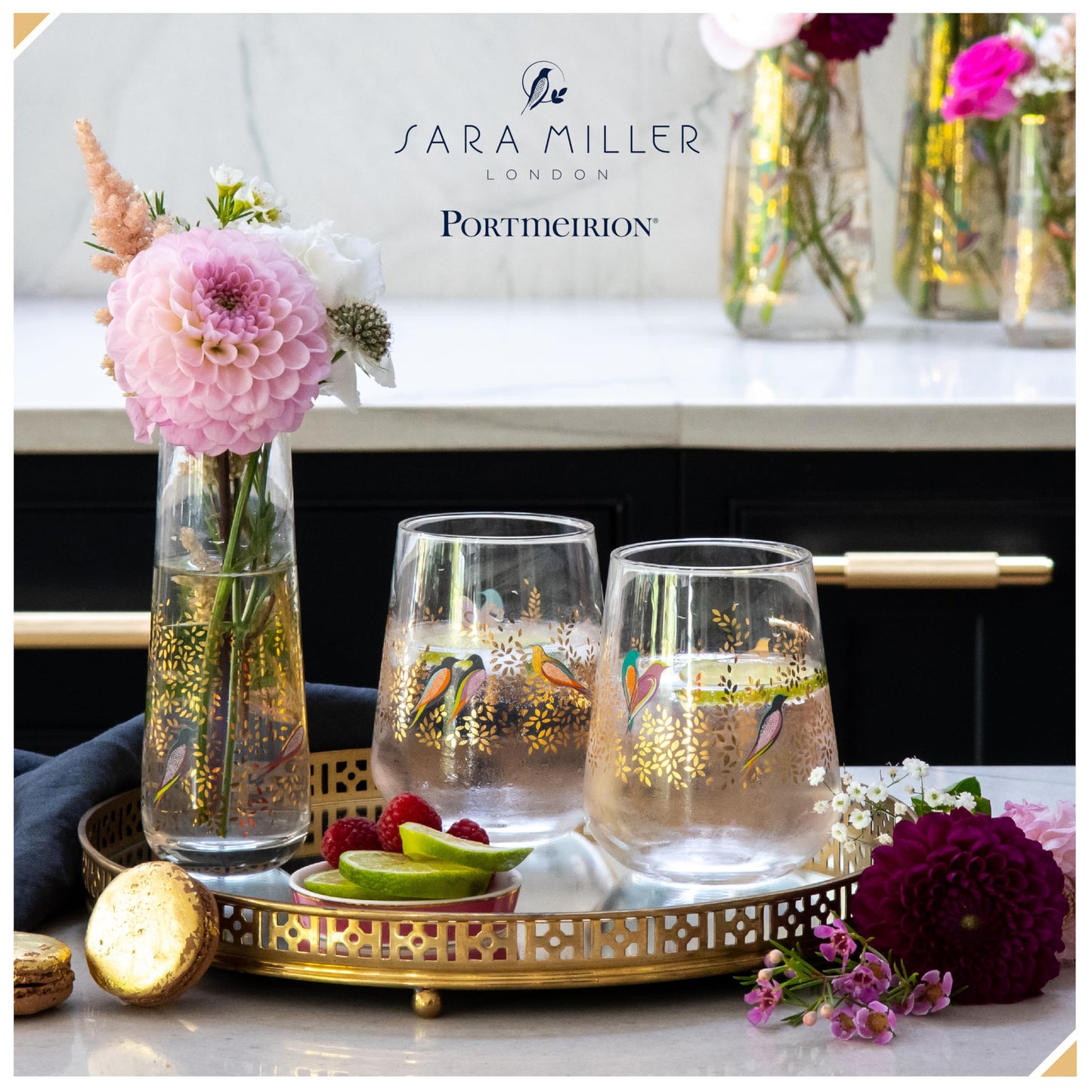 Portmeirion x Sara Miller London Set of 2 Glass Tumblers - Transparent and Durable Glass, Chelsea Collection, Suitable for Dinner Parties & Celebrations, 0.4L