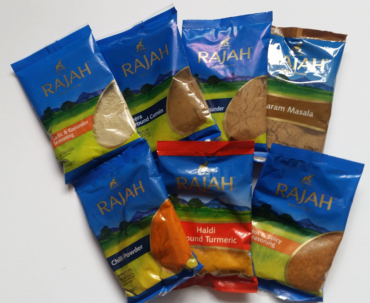 Curry Spice Kit-Rajah Garam Masala,Garlic & Corriander,Hot & Spicy Seasoning,Cumin Powder,Chilli Powder,Turmeric Powder,Corriander Powder