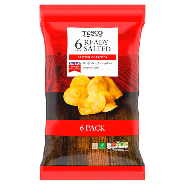 Tesco Ready Salted Crisps, 6x25g