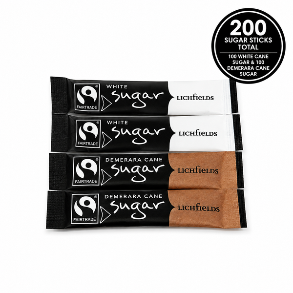 Lichfields White & Demerara Cane Sugar Sticks 2g – 100 of Each (200 Sticks Total)