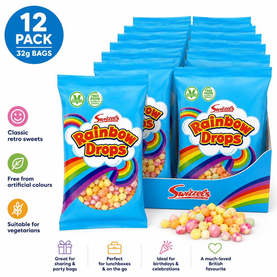 Swizzels Rainbow Drops 12 x 32g Bags | Retro British Sweets Multipack