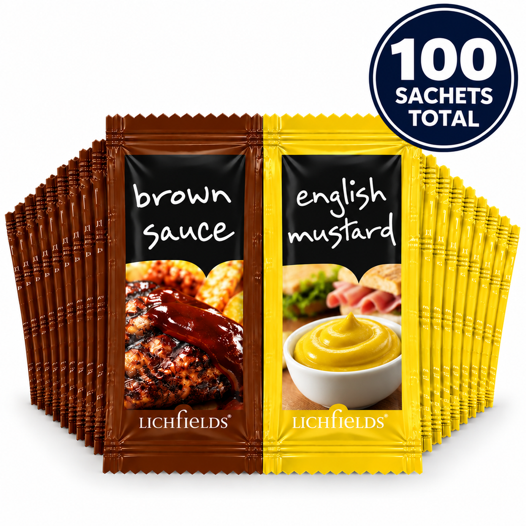 Lichfields Brown Sauce & English Mustard Sachets – 100 Sachets
