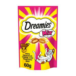 Dreamies Cat Treats Mix With Delicious Cheese & Tempting Beef (60g)