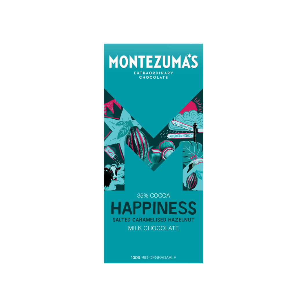 Montezuma's Happiness Salted Caramelised Hazelnut Milk Chocolate Bar 90g