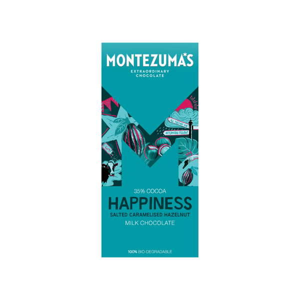 Montezuma's Happiness Salted Caramelised Hazelnut Milk Chocolate Bar 90g