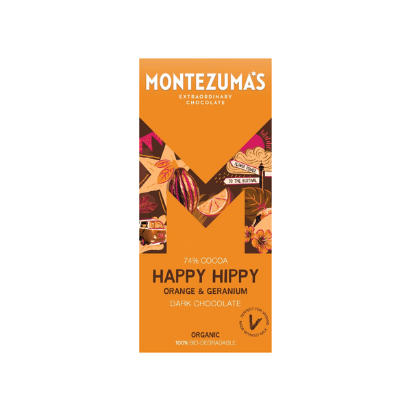 Montezuma's Happy Hippy Organic Orange & Geranium Dark Chocolate Bar 90g