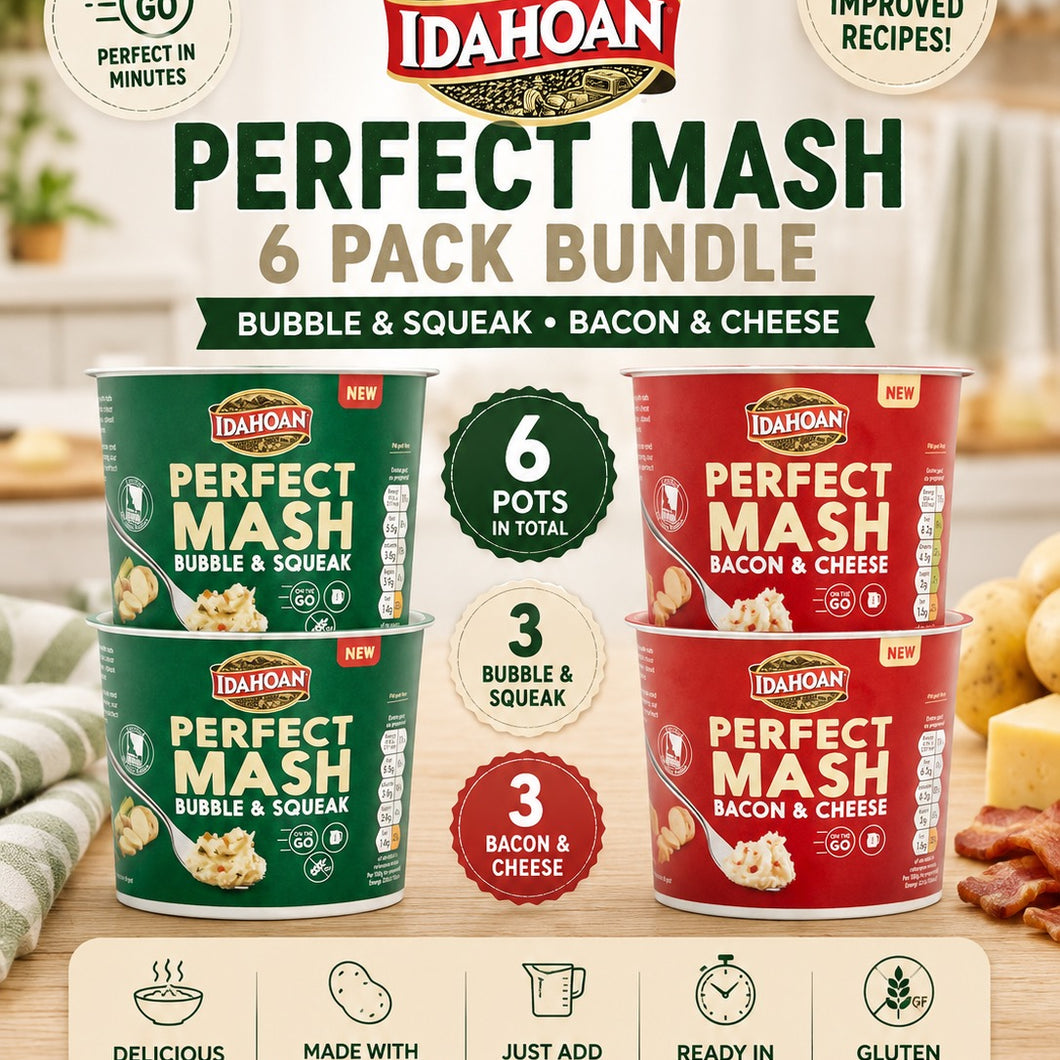 Idahoan Perfect Mash 6 Pack Bundle – Bubble & Squeak & Bacon & Cheese