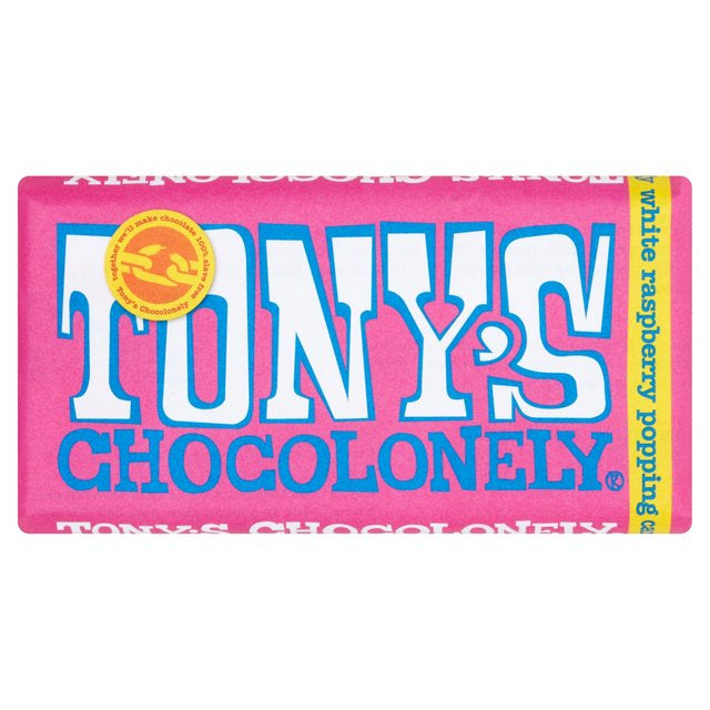 Tony's Chocolonely White Chocolate with Raspberry and Popping Candy, 180g
