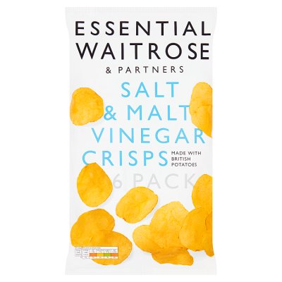 Waitrose Essential Salt & Malt Vinegar Crisps, 6x25g