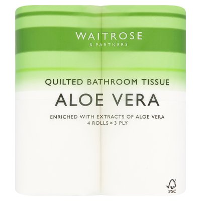 Waitrose Bathroom Tissue with Aloe Vera 4 x 170 sheets