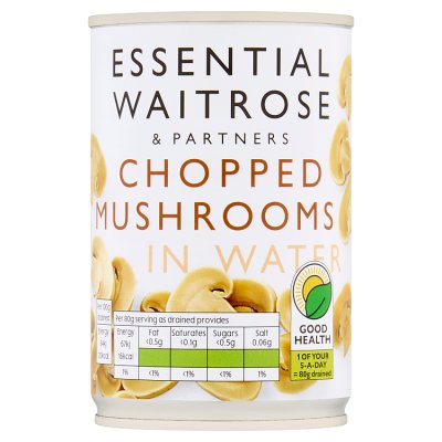 Waitrose Essential Chopped Mushrooms in Water, 290g