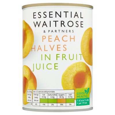 Waitrose essential Peach Halves in Fruit Juice, 410g
