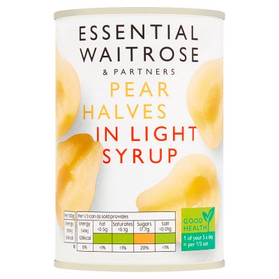 Waitrose Essential Pear Halves in Light Syrup, 411g