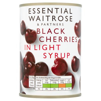 Waitrose Essential Black Cherries in light syrup   425g