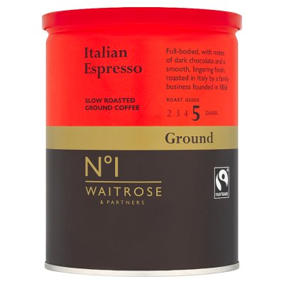 Waitrose No.1 Italian Espresso Slow Roasted Ground Coffee 250g