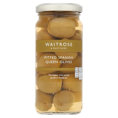 Waitrose Pitted Spanish Queen Olives, 225g