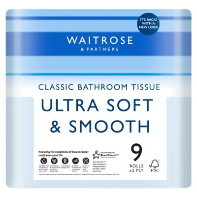 Waitrose Ultra Soft & Smooth Classic Bathroom Tissue  9 x 240 sheets