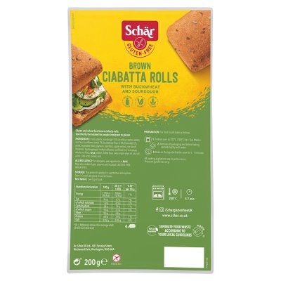 Schar Gluten Free Brown Ciabatta Rolls, 4x50g