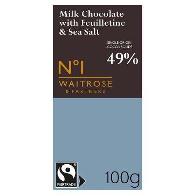 Waitrose No.1 Fairtrade Milk Chocolate with Feuilletine & Sea Salt 100g