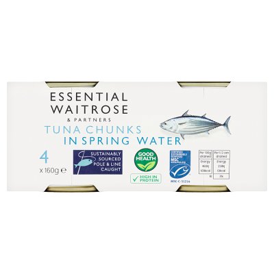 Waitrose Essential MSC Tuna Chunks in Spring Water 4 x 160g
