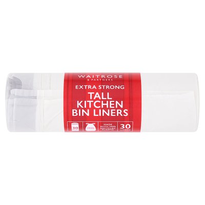 Waitrose Extra Strong Tall Bin Liners 30L  30s
