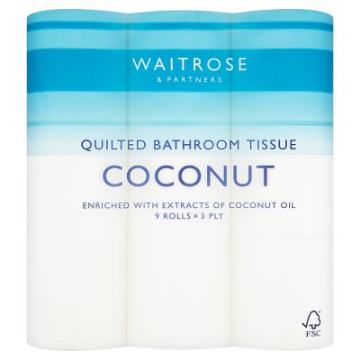 Waitrose Quilted Toilet Tissue Coconut 9 x 170 sheets
