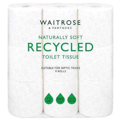 Waitrose Recycled White Toilet Tissue  9 x 240 sheets