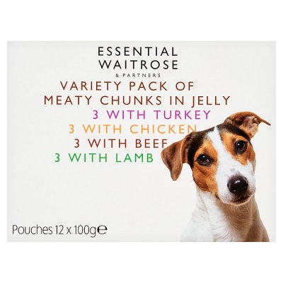 Waitrose Essential Waitrose Meaty Chunks in Jelly Dog Food 12 x 100g