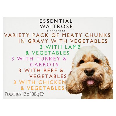 Waitrose Essential Waitrose Meaty Chunks In Gravy Dog Food  12 x 100g