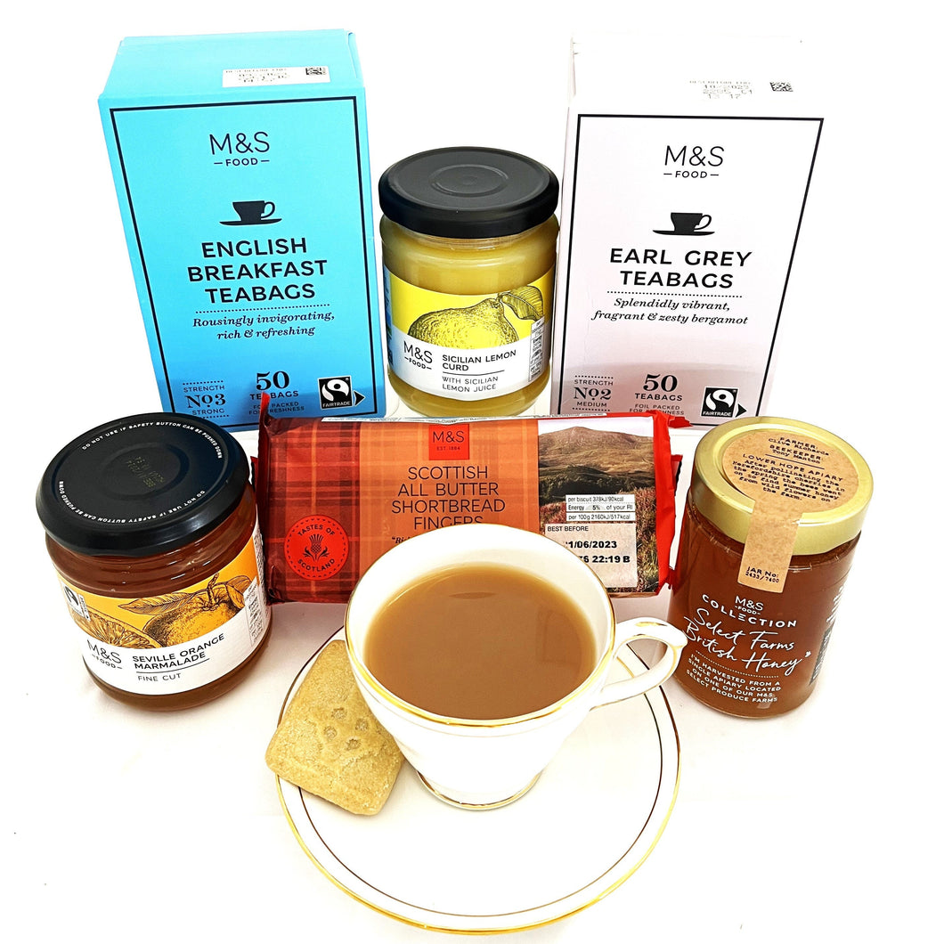 British Tea Time Treats - Tea, Honey, Lemon Curd, Marmalade and Biscuits