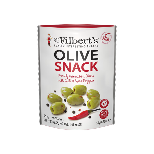 Mr Filbert's Marinated Green Olives With Chilli & Black Pepper 50g