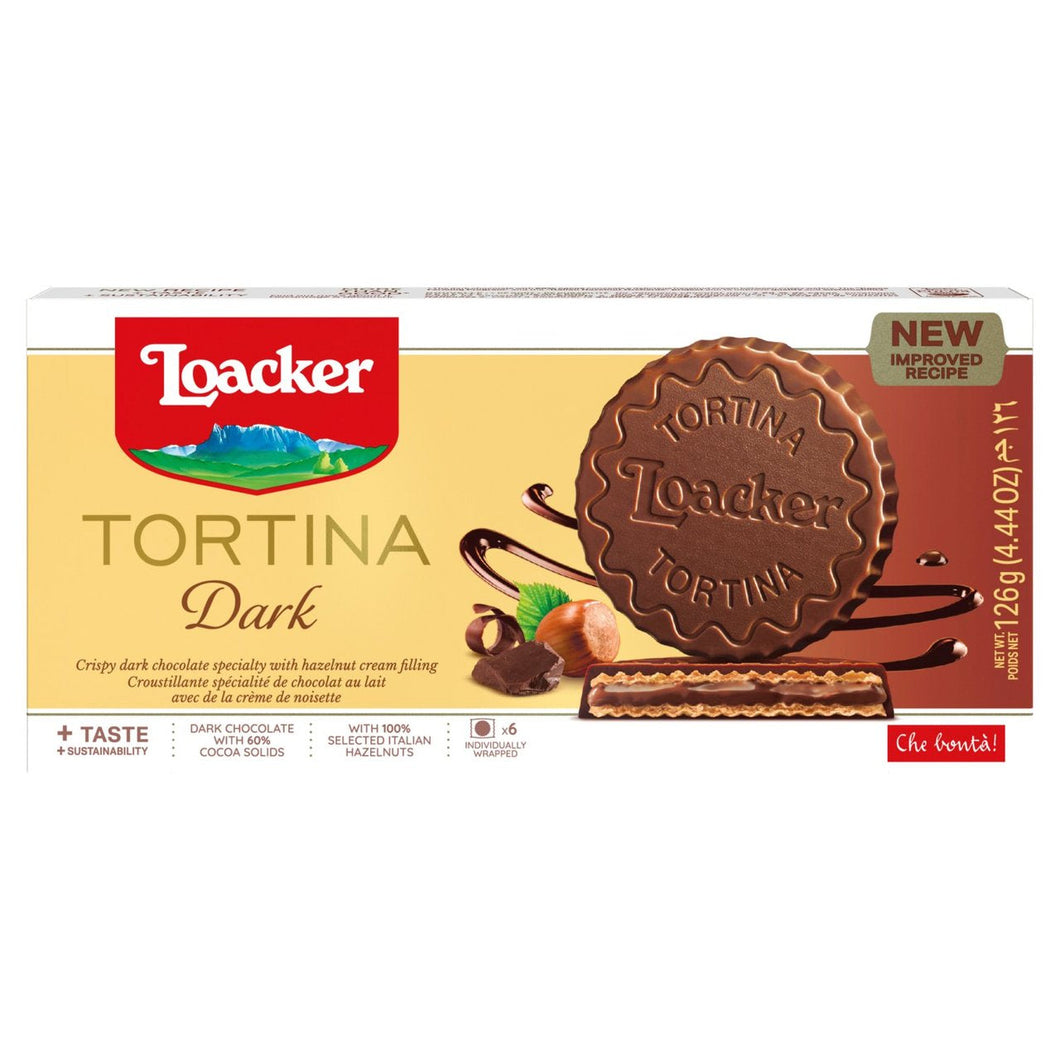 Loacker Tortina Dark Chocolate & Hazelnut Cream Wafer Rounds, 6 Biscuits