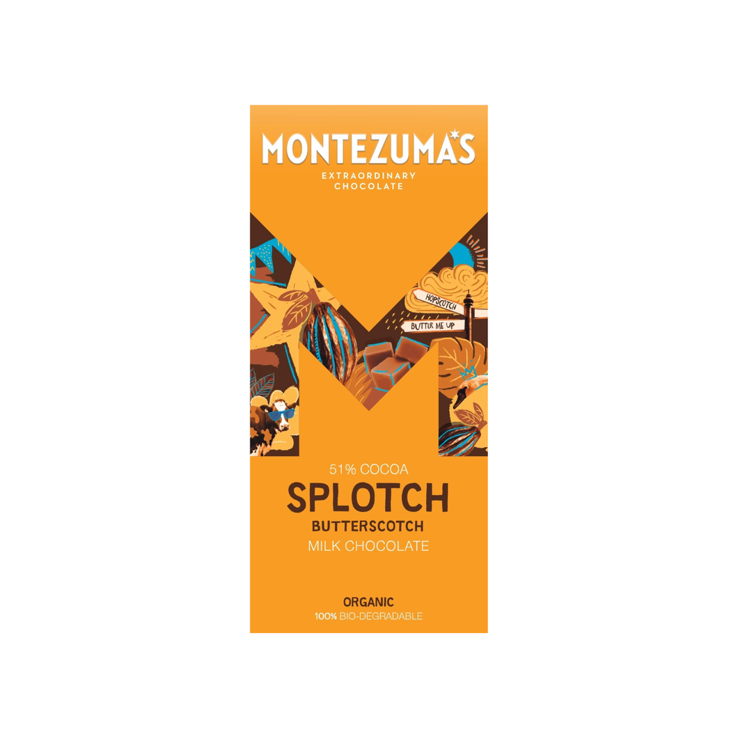 Montezuma's Splotch Organic Butterscotch Milk Chocolate Bar 90g