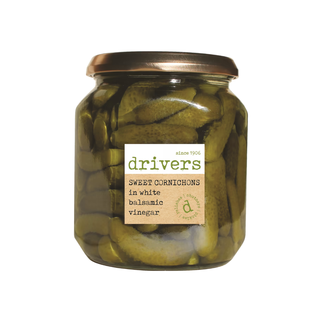 Drivers Sweet Cornichons In White Balsamic Vinegar 550g
