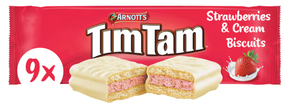 Arnott's Tim Tam Strawberries & Cream Flavour 9 Biscuits 165g