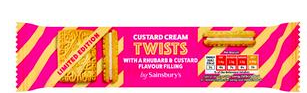 Sainsbury's 150g Rhubarb & Custard Cream Twists Flavour Filling Biscuits, Limited Edition