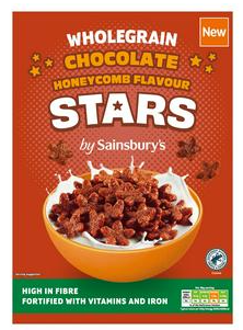 Sainsbury's Wholegrain Chocolate Honeycomb Flavour Stars Breakfast Cereal 375g
