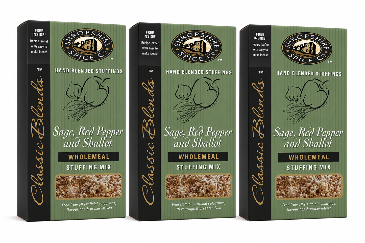 SHROPSHIRE SPICE CO. Sage, Red Pepper & Shallot Wholemeal Stuffing Mix 150g - Pack of 3