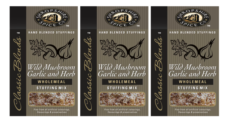 SHROPSHIRE SPICE CO. Wild Mushroom, Garlic & Herb Wholemeal Stuffing Mix 150g, Pack of 3